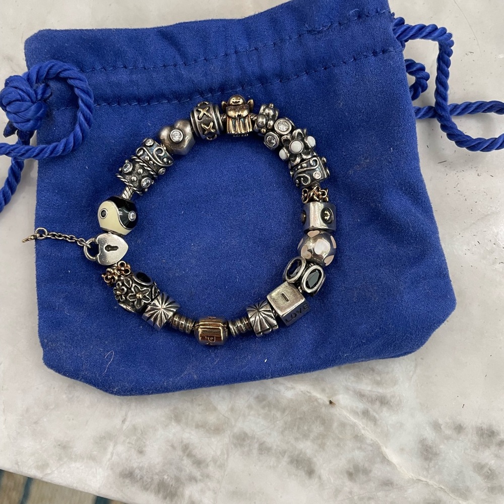 Pandora Silver and Gold Tone Charm Bracelet